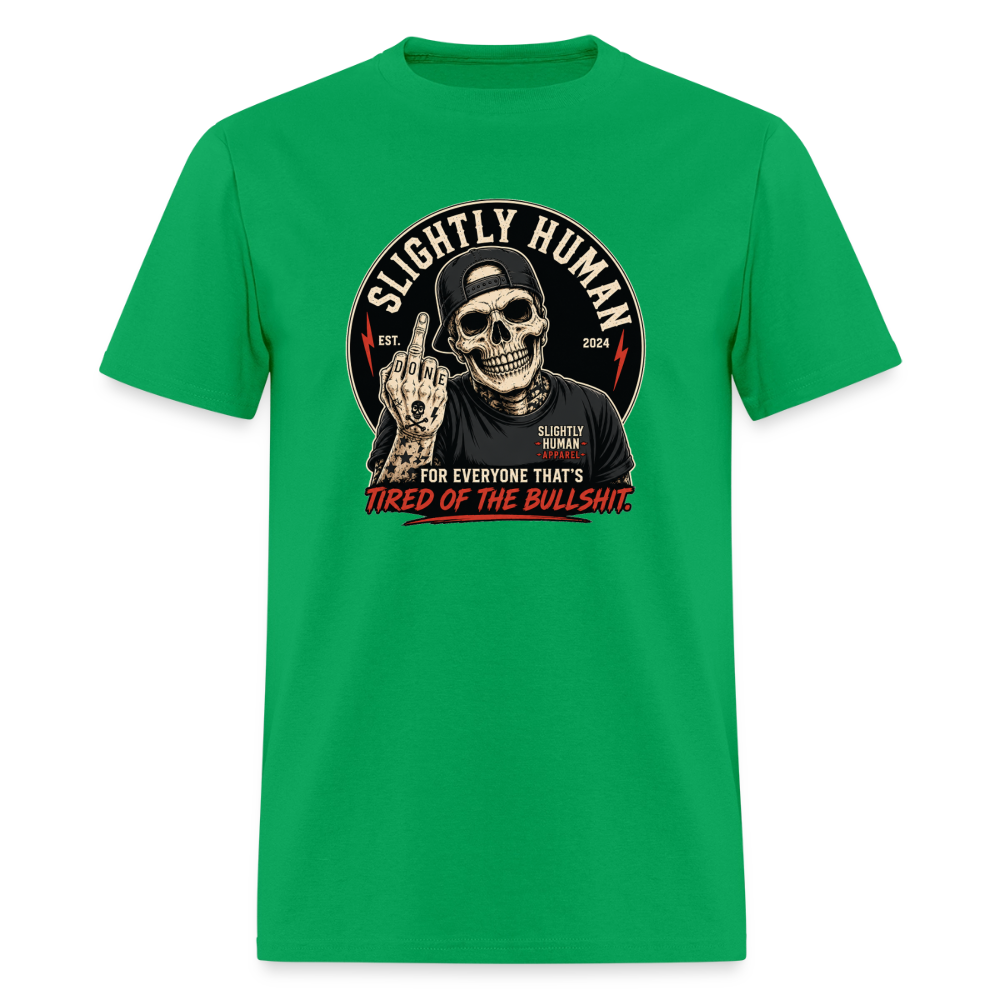 Slightly Human Brand Tee Middle Finger Skull - bright green