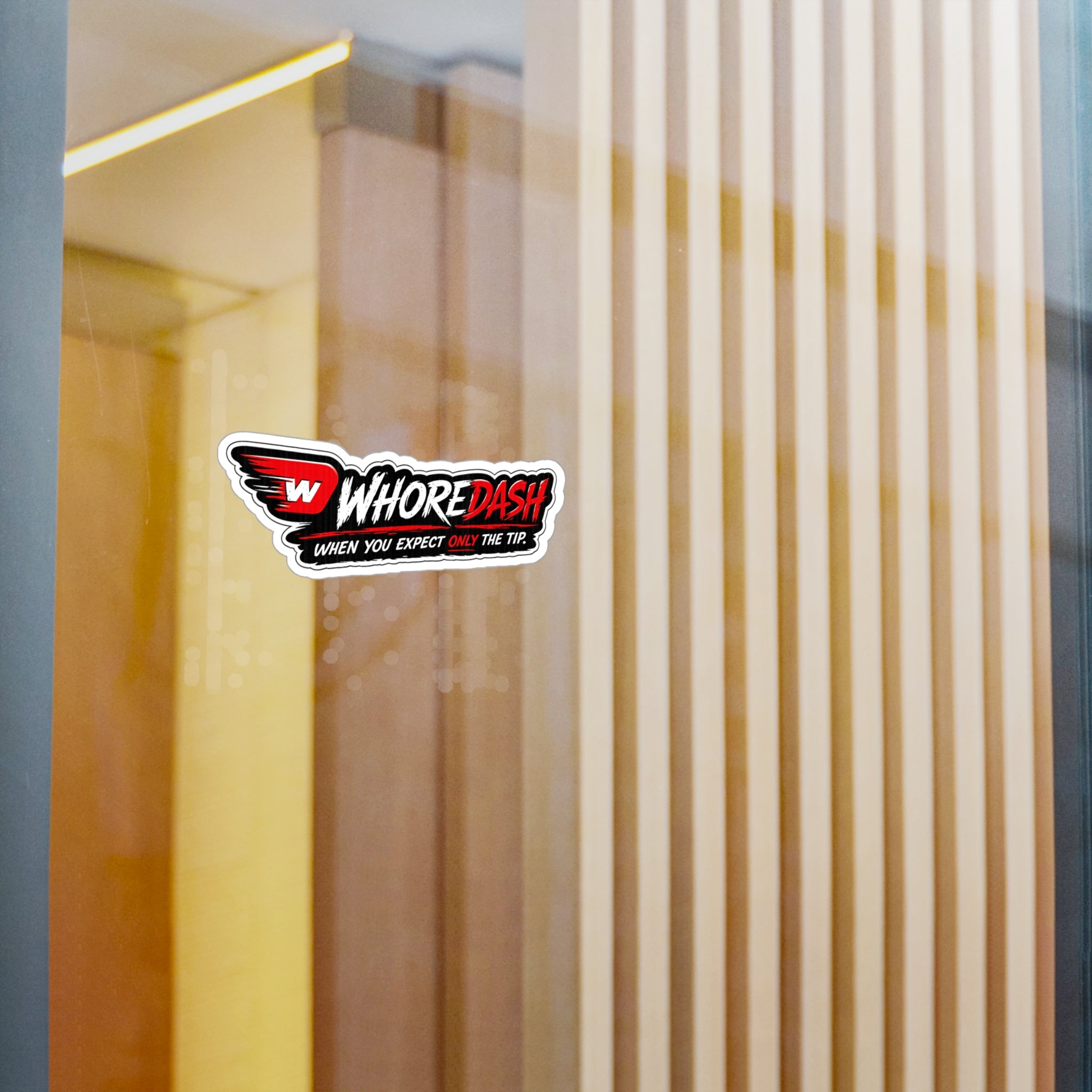WhoreDash Vinyl Sticker — Funny Racing Logo Kiss-Cut Decal ("When You Expect Only The Tip")