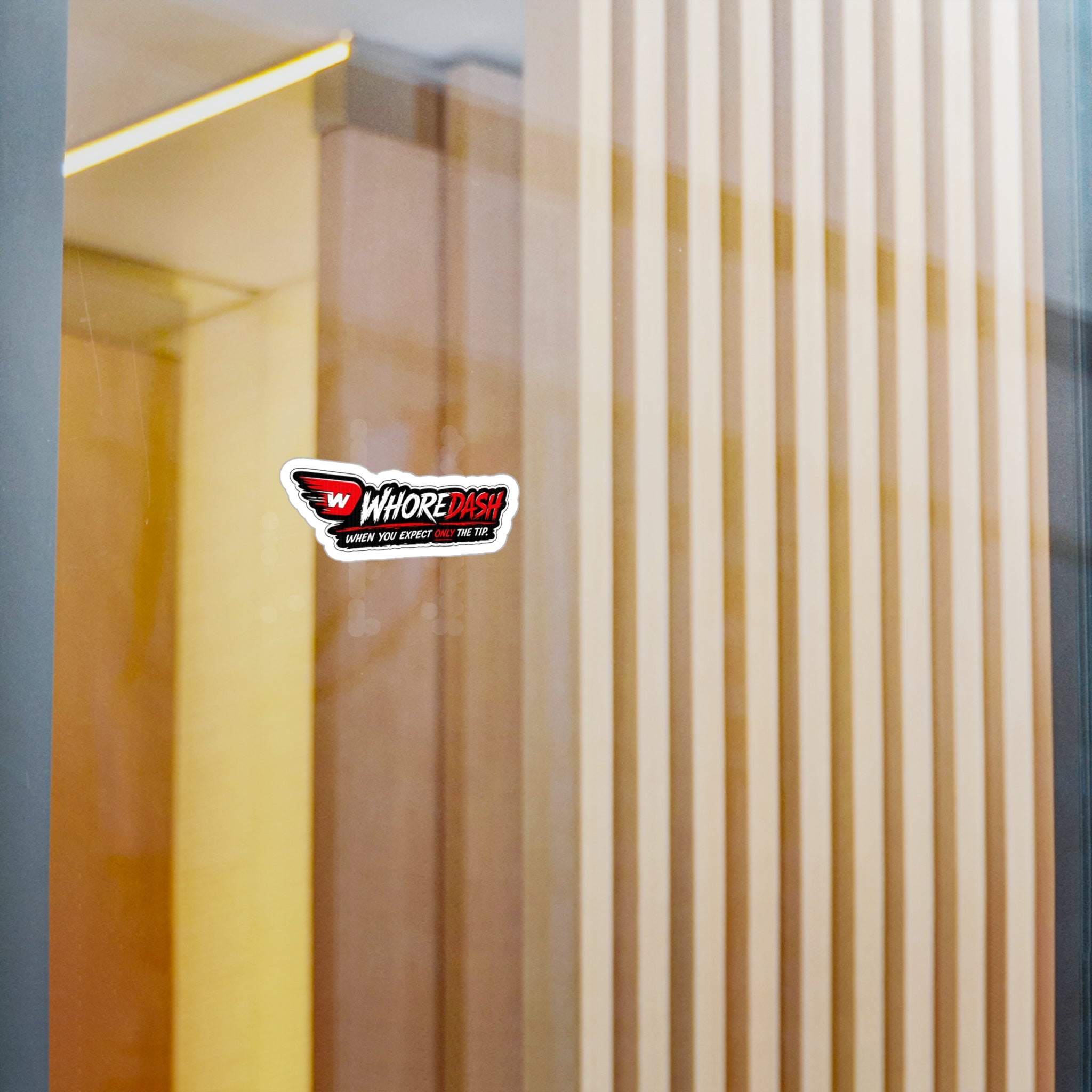 WhoreDash Vinyl Sticker — Funny Racing Logo Kiss-Cut Decal ("When You Expect Only The Tip")