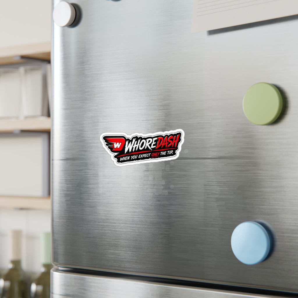 WhoreDash Vinyl Sticker — Funny Racing Logo Kiss-Cut Decal ("When You Expect Only The Tip")