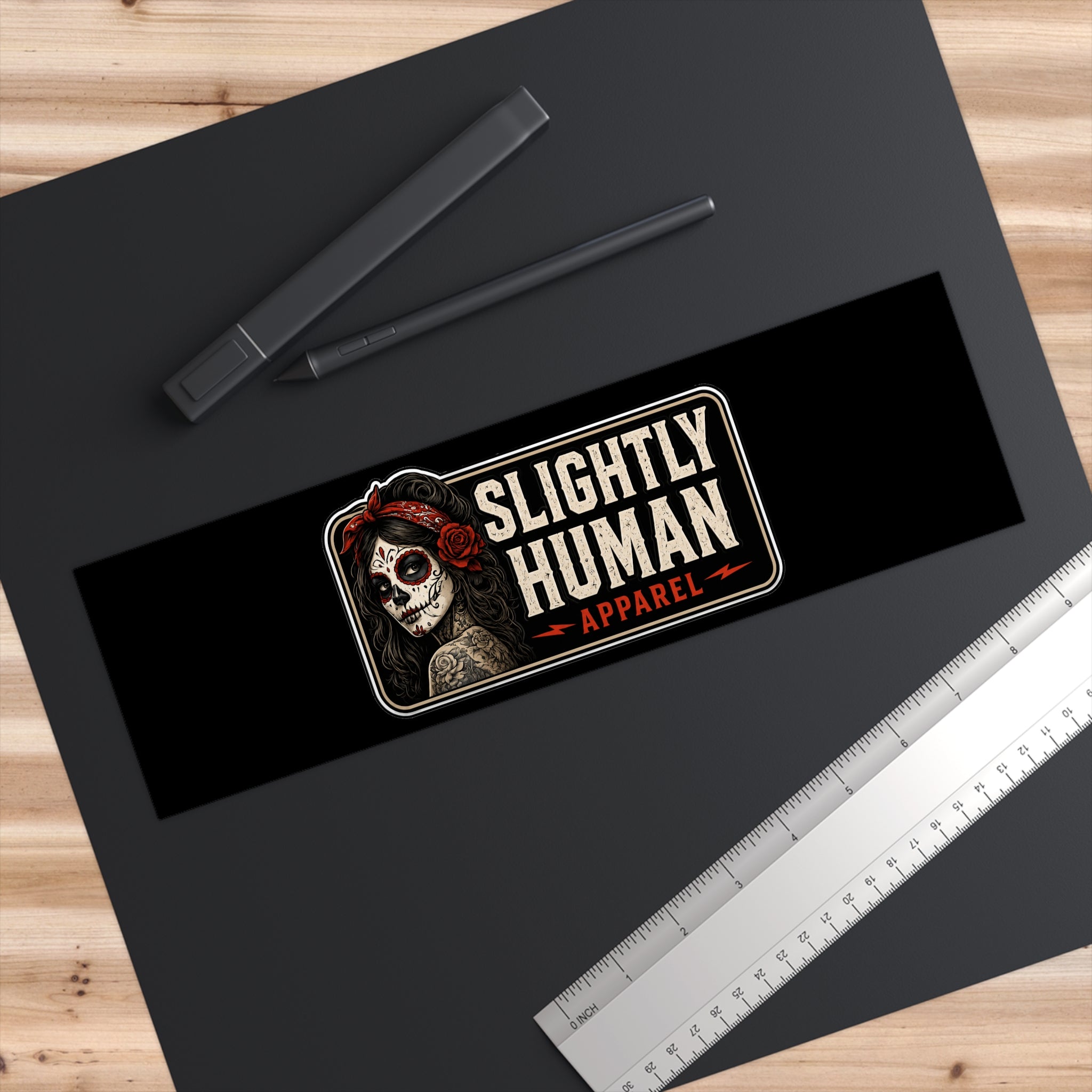Slightly Human Bumper Sticker — Day of the Dead Skull Design
