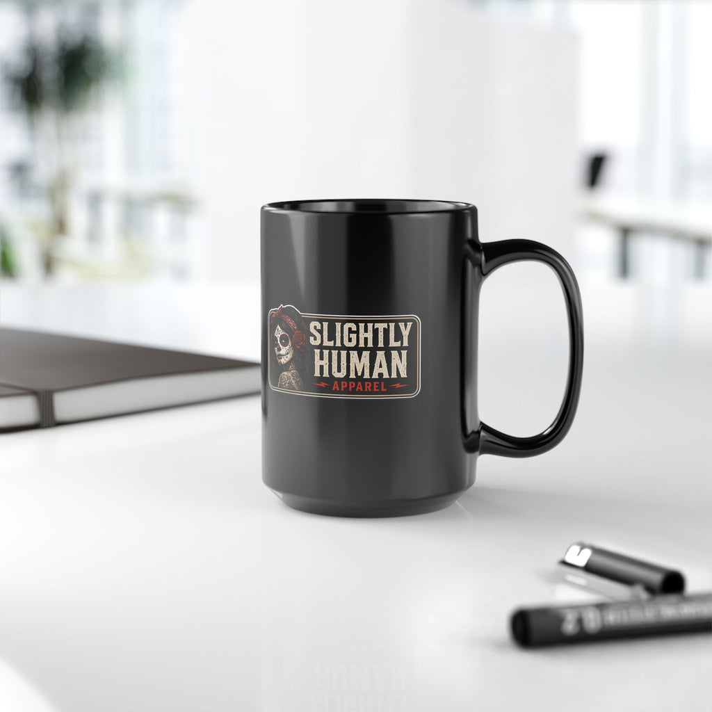 Slightly Human Skull Logo 15oz Black Coffee Mug