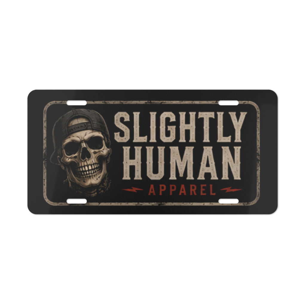 Slightly Human Skull Vanity Plate - Retro Skull License Tag