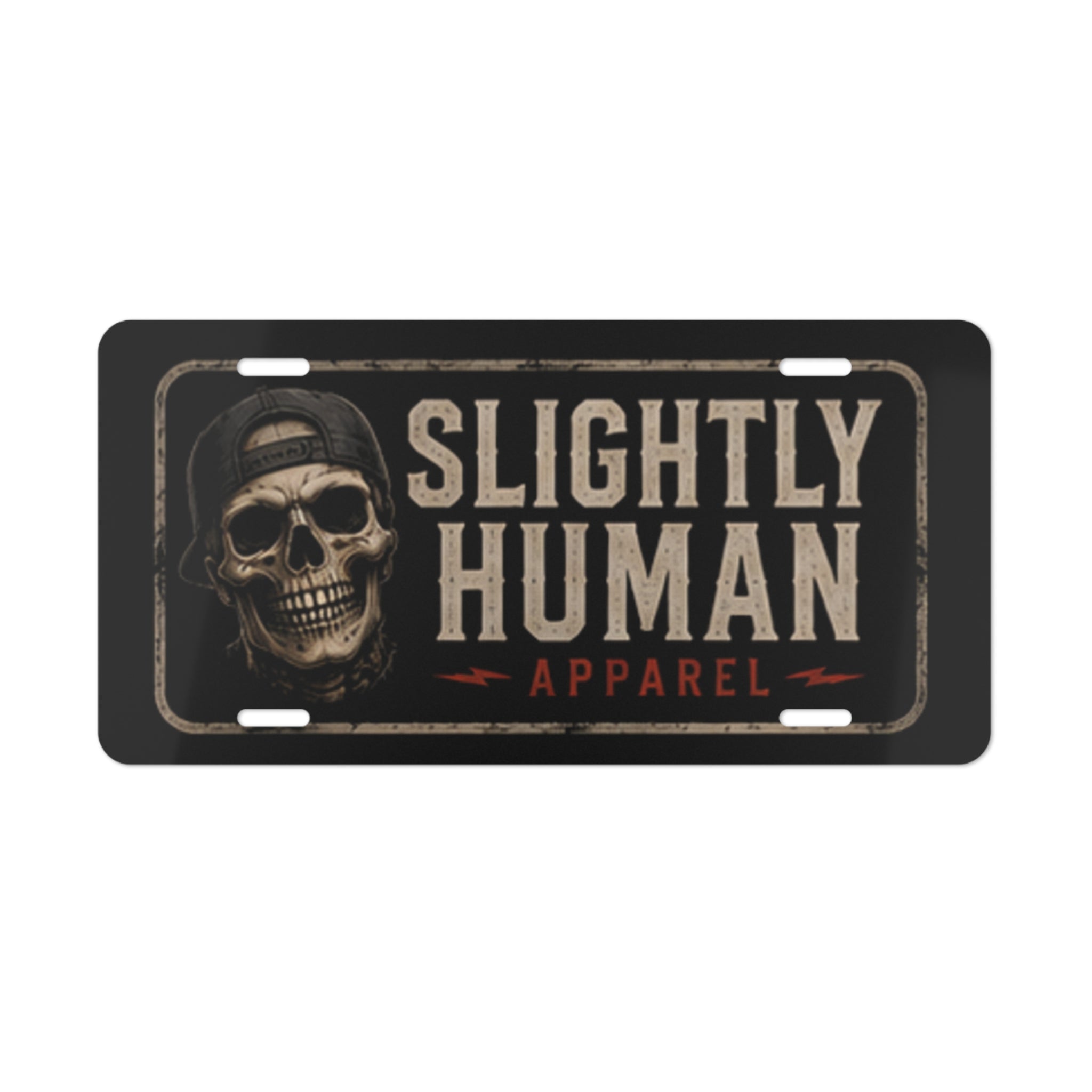 Slightly Human Skull Vanity Plate - Retro Skull License Tag