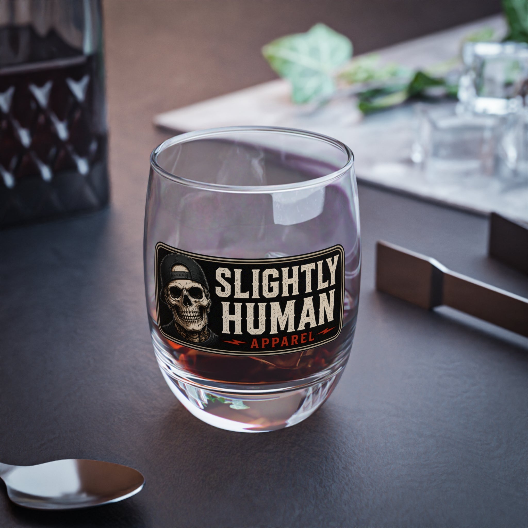 Slightly Human Whiskey Glass – Skull Logo Rocks Glass