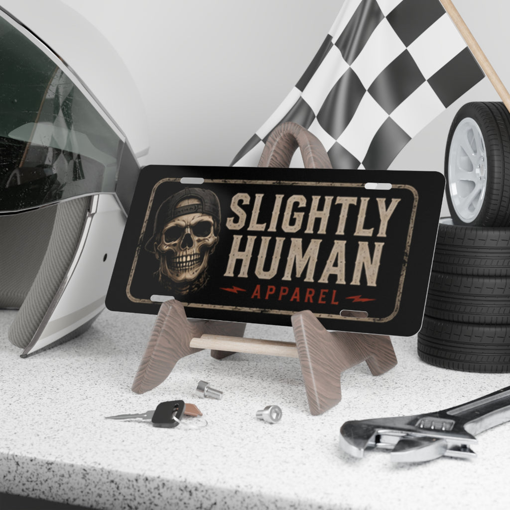 Slightly Human Skull Vanity Plate - Retro Skull License Tag