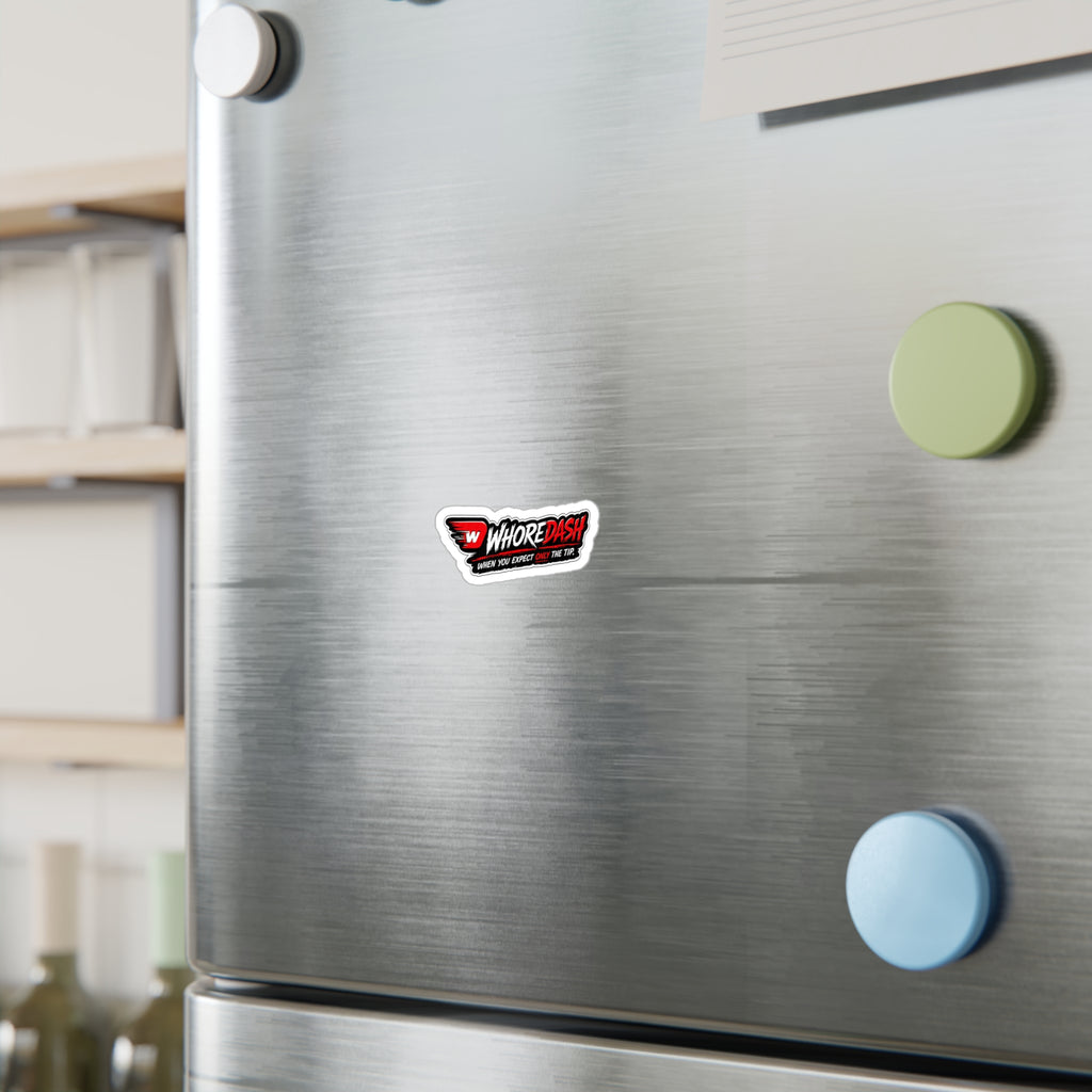 WhoreDash Vinyl Sticker — Funny Racing Logo Kiss-Cut Decal ("When You Expect Only The Tip")