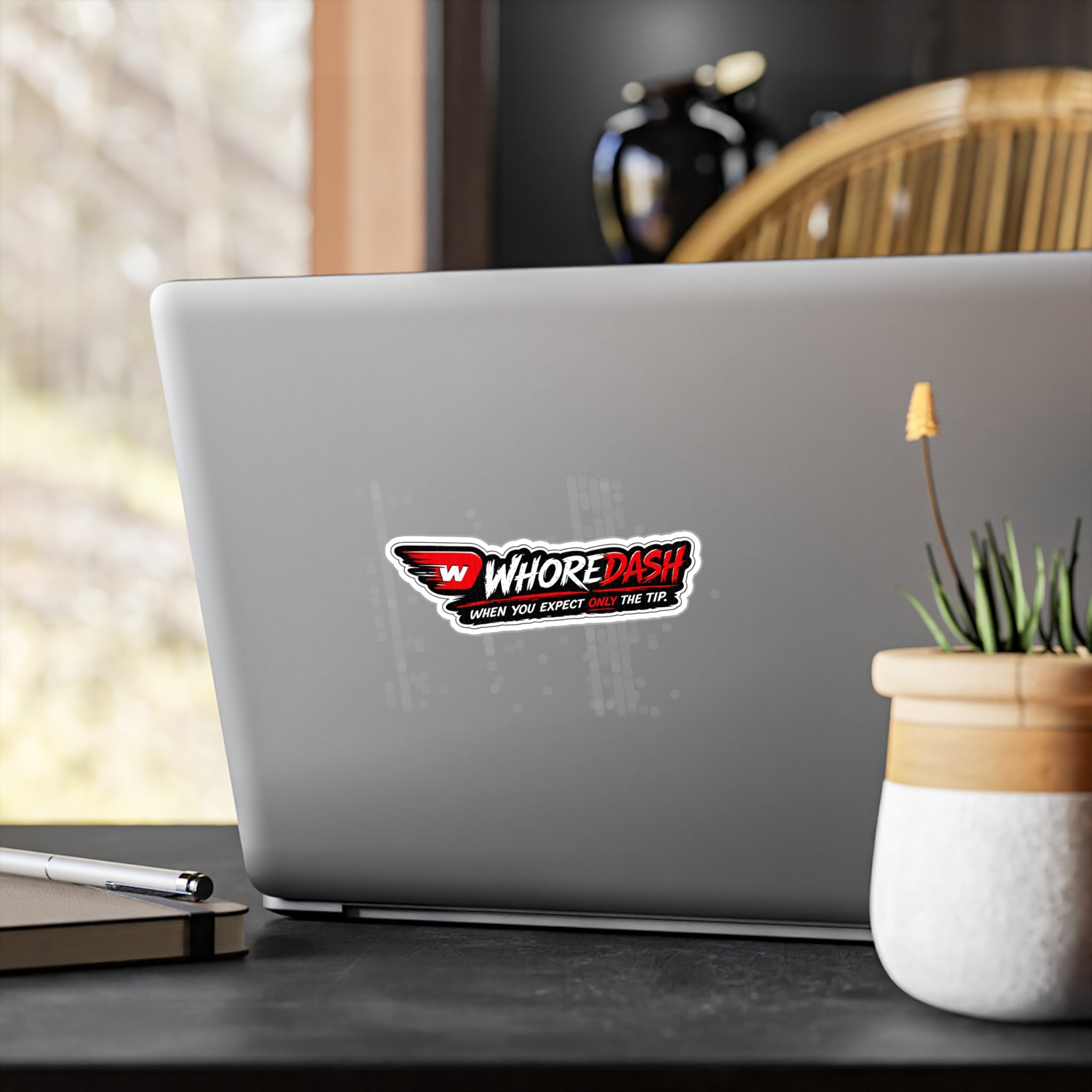 WhoreDash Vinyl Sticker — Funny Racing Logo Kiss-Cut Decal ("When You Expect Only The Tip")