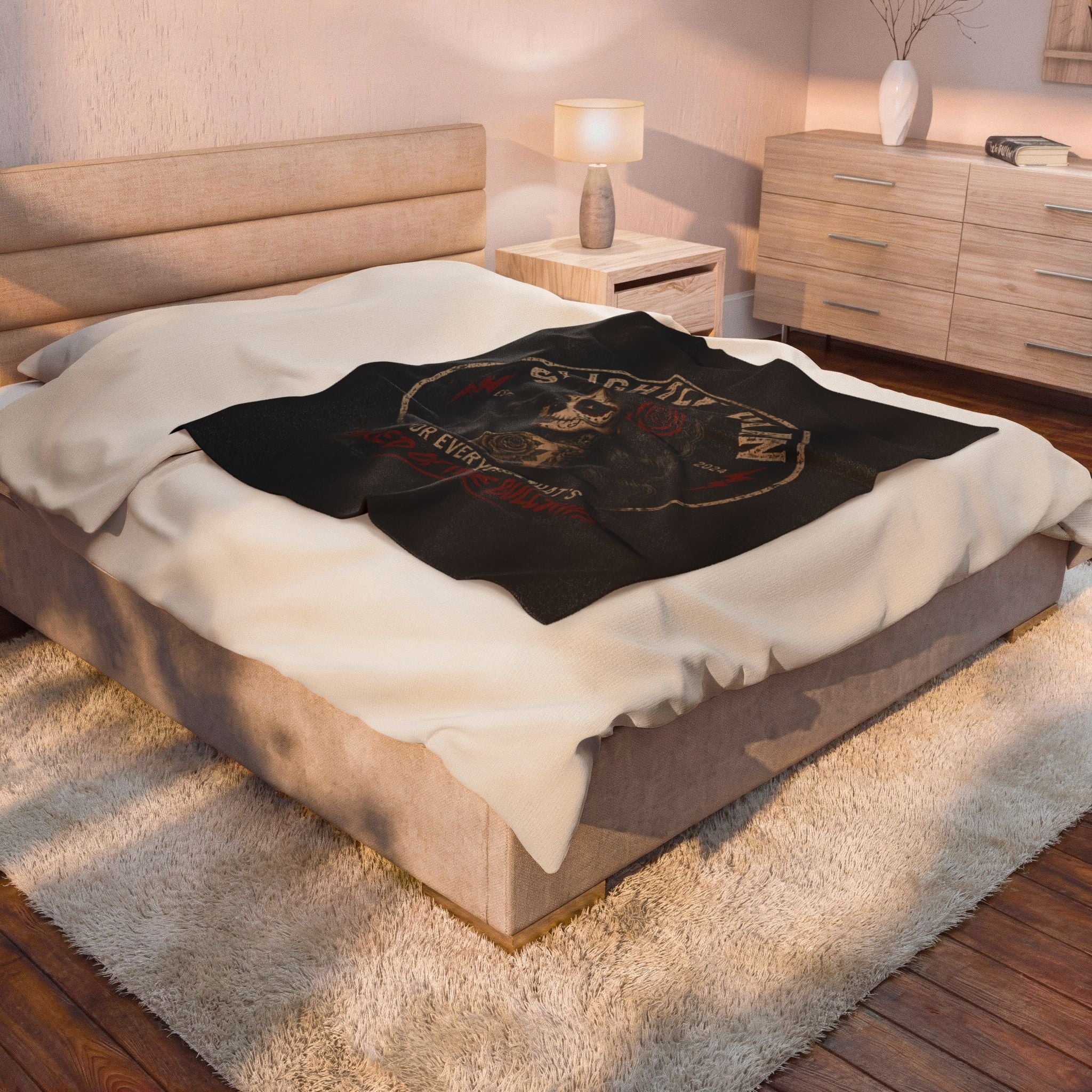 Slightly Human Velveteen Plush Blanket — Day of the Dead Skull Design, "For Everyone That's Tired of the Bullshit"