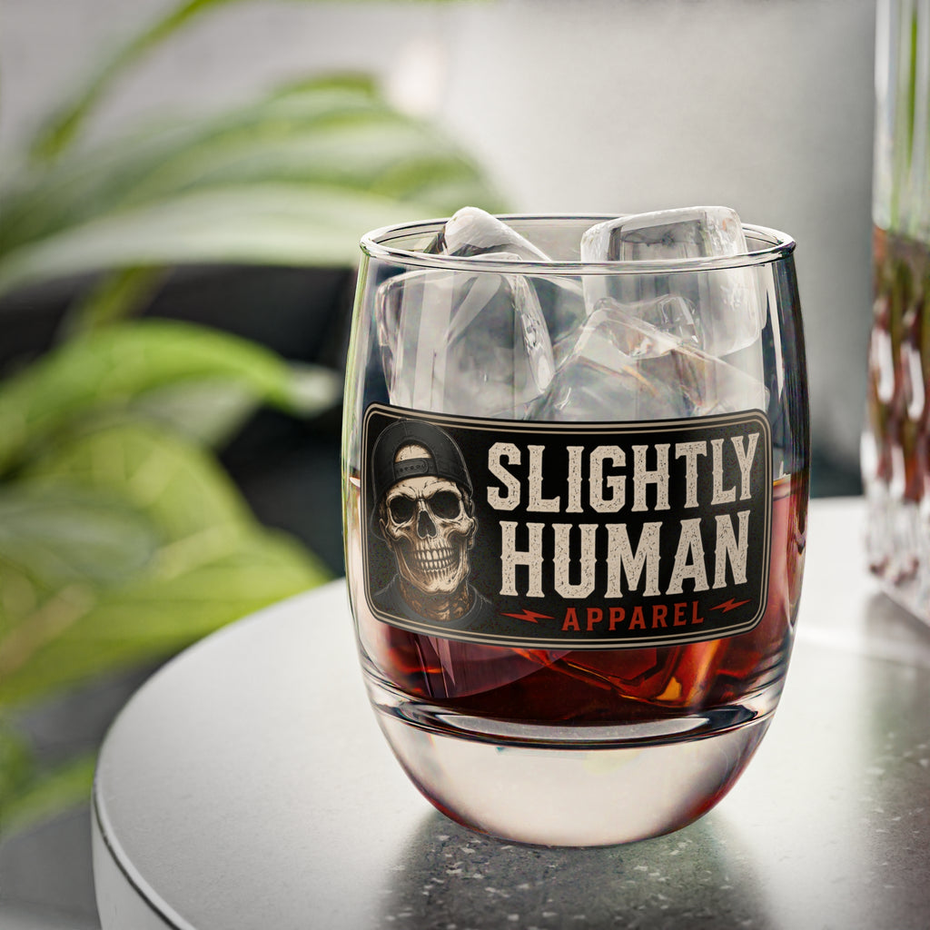 Slightly Human Whiskey Glass – Skull Logo Rocks Glass