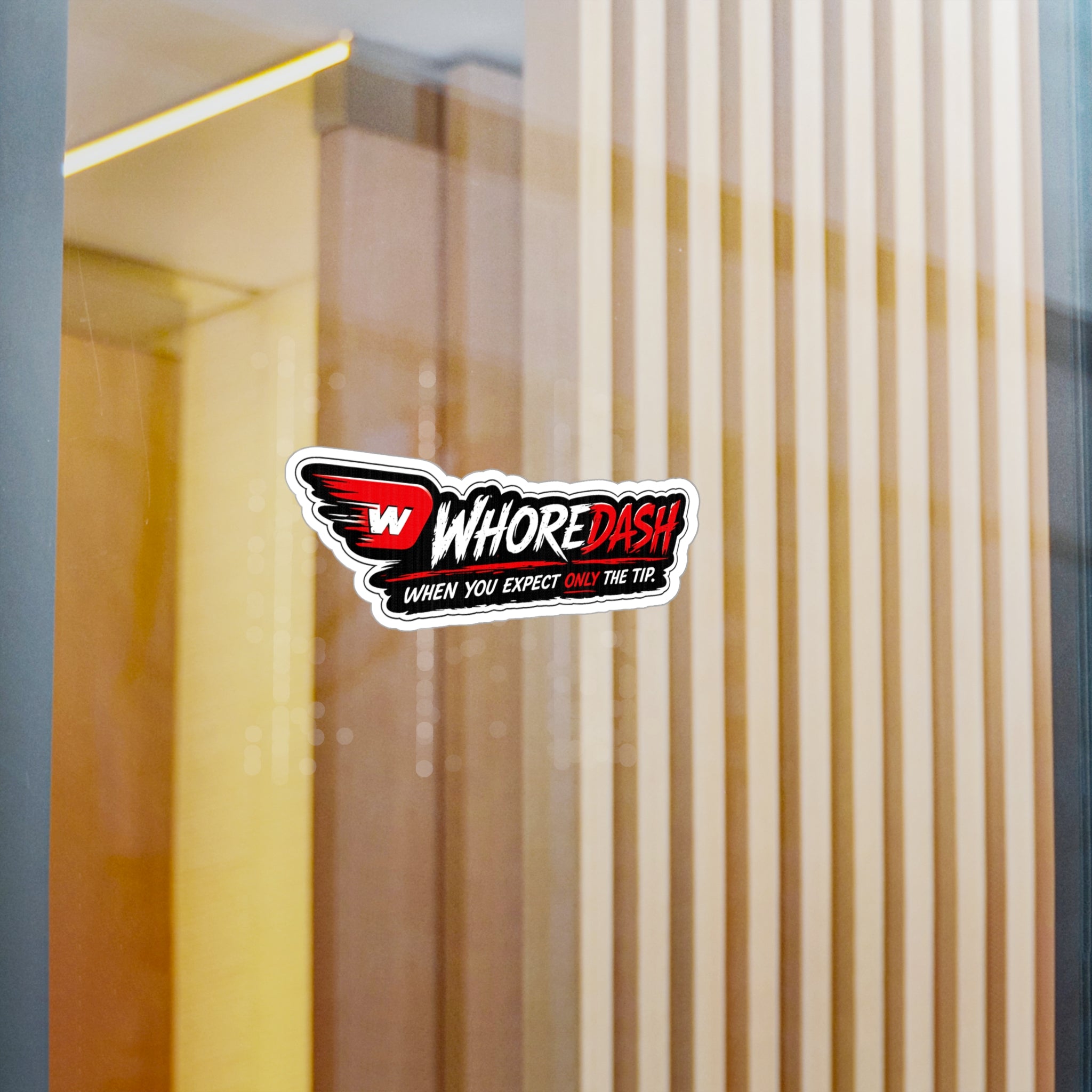 WhoreDash Vinyl Sticker — Funny Racing Logo Kiss-Cut Decal ("When You Expect Only The Tip")
