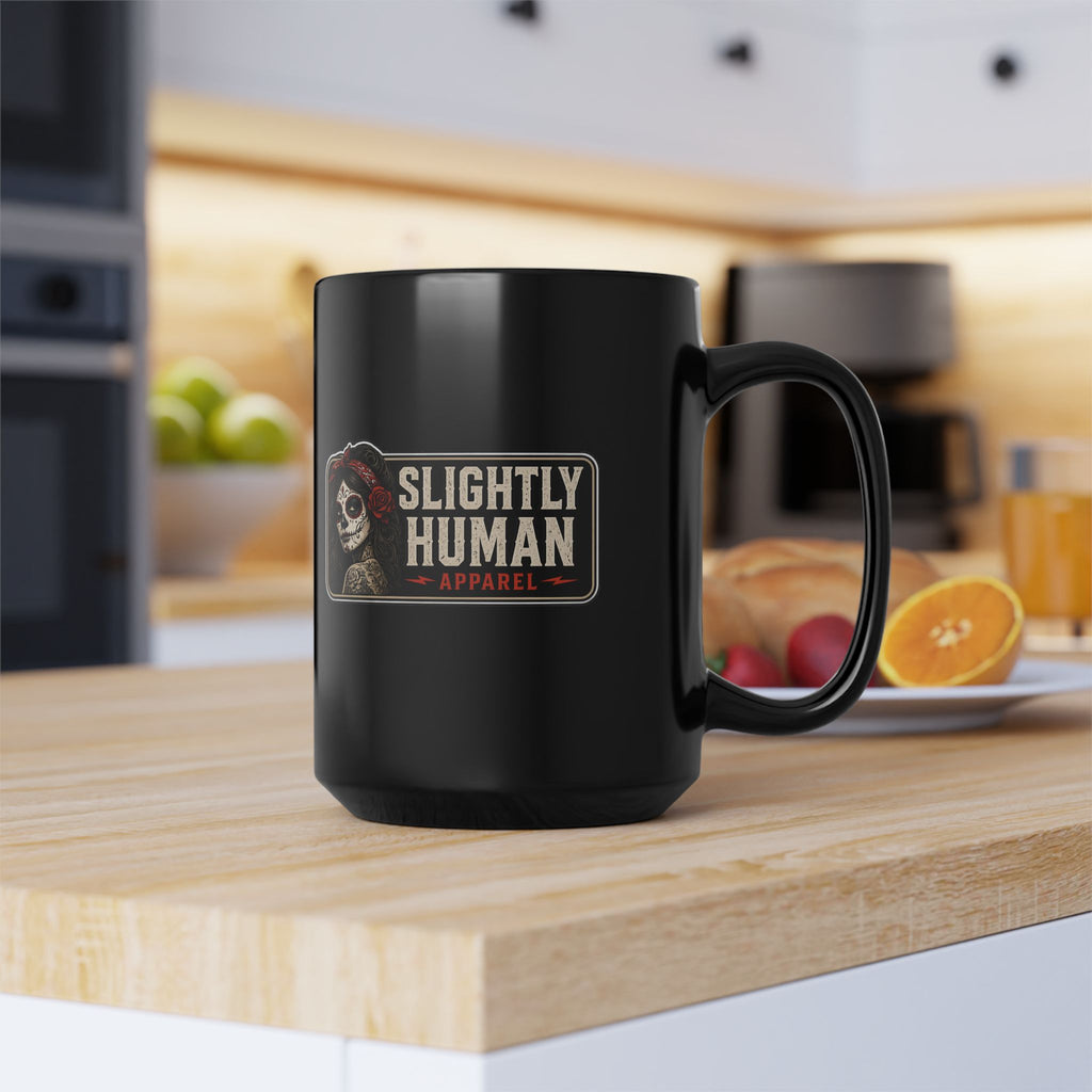 Slightly Human Skull Logo 15oz Black Coffee Mug
