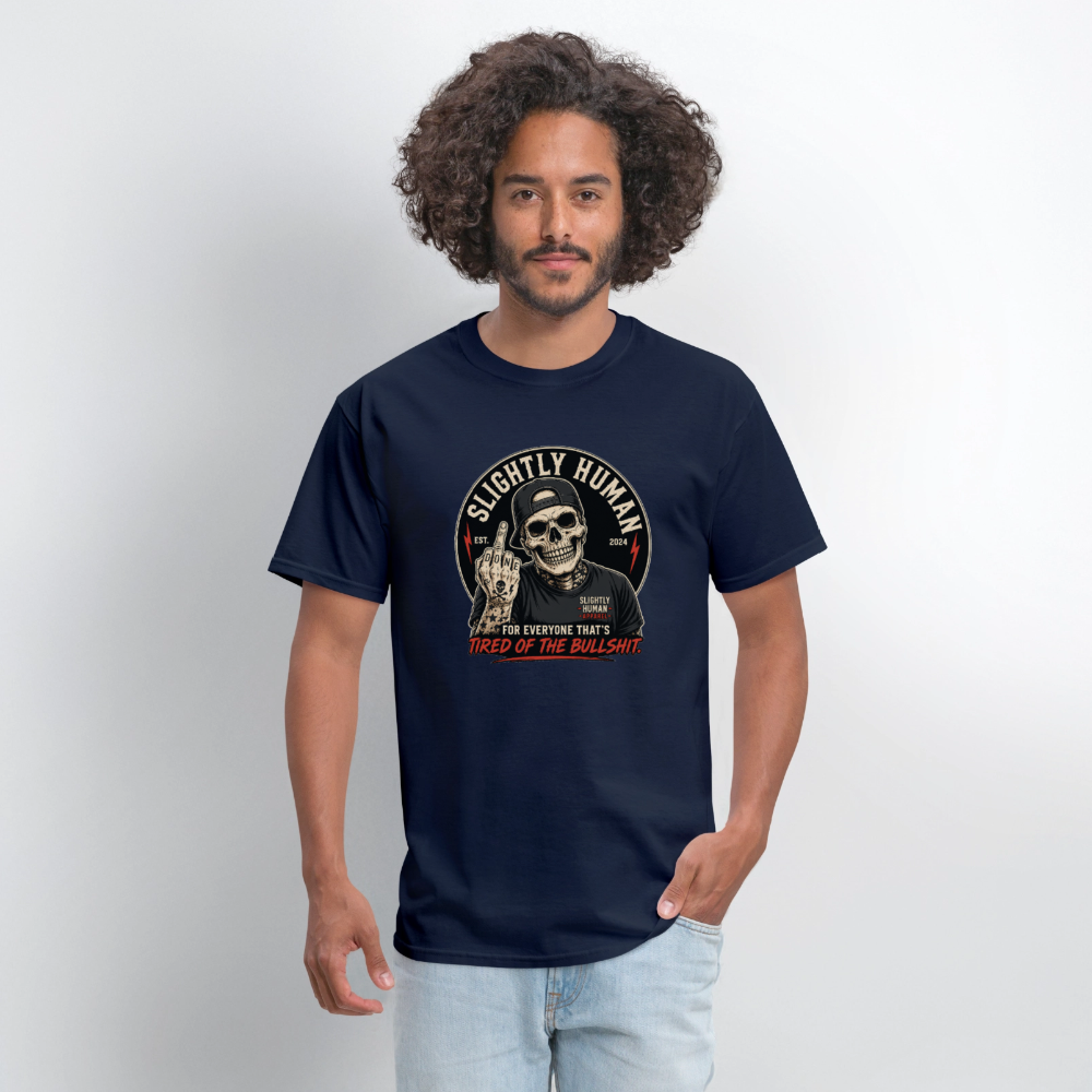 Slightly Human Brand Tee Middle Finger Skull - navy