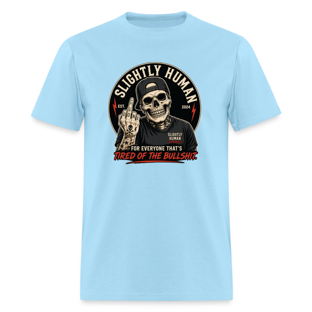 Slightly Human Brand Tee Middle Finger Skull - powder blue