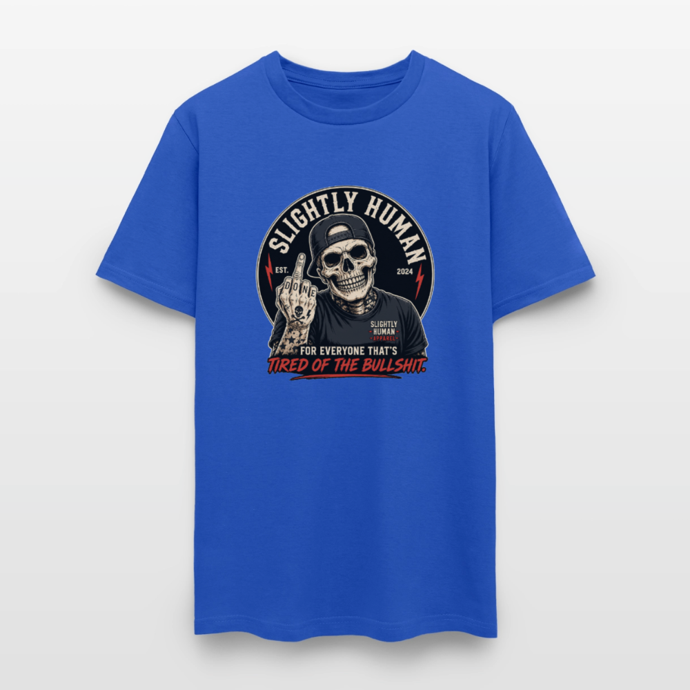 Slightly Human Brand Tee Middle Finger Skull - royal blue