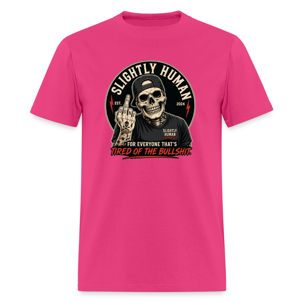 Slightly Human Brand Tee Middle Finger Skull - fuchsia