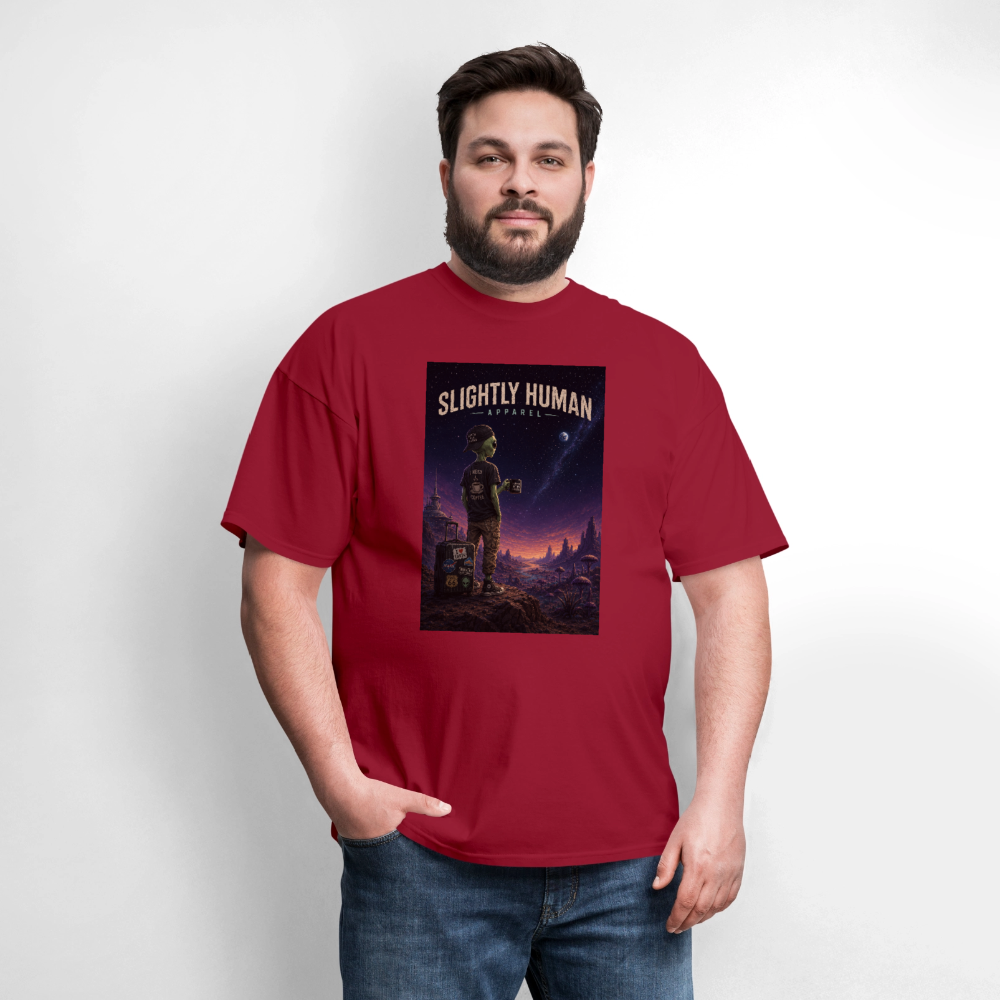 Slightly Human Home Planet T-Shirt - dark red