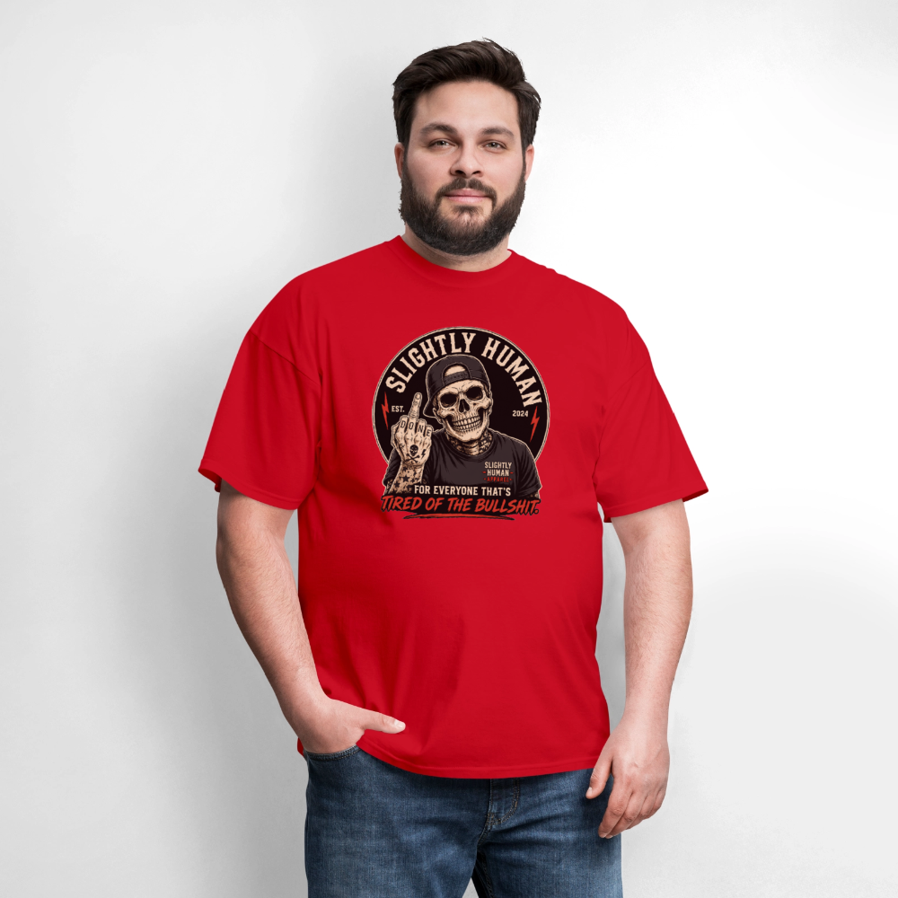 Slightly Human Brand Tee Middle Finger Skull - red