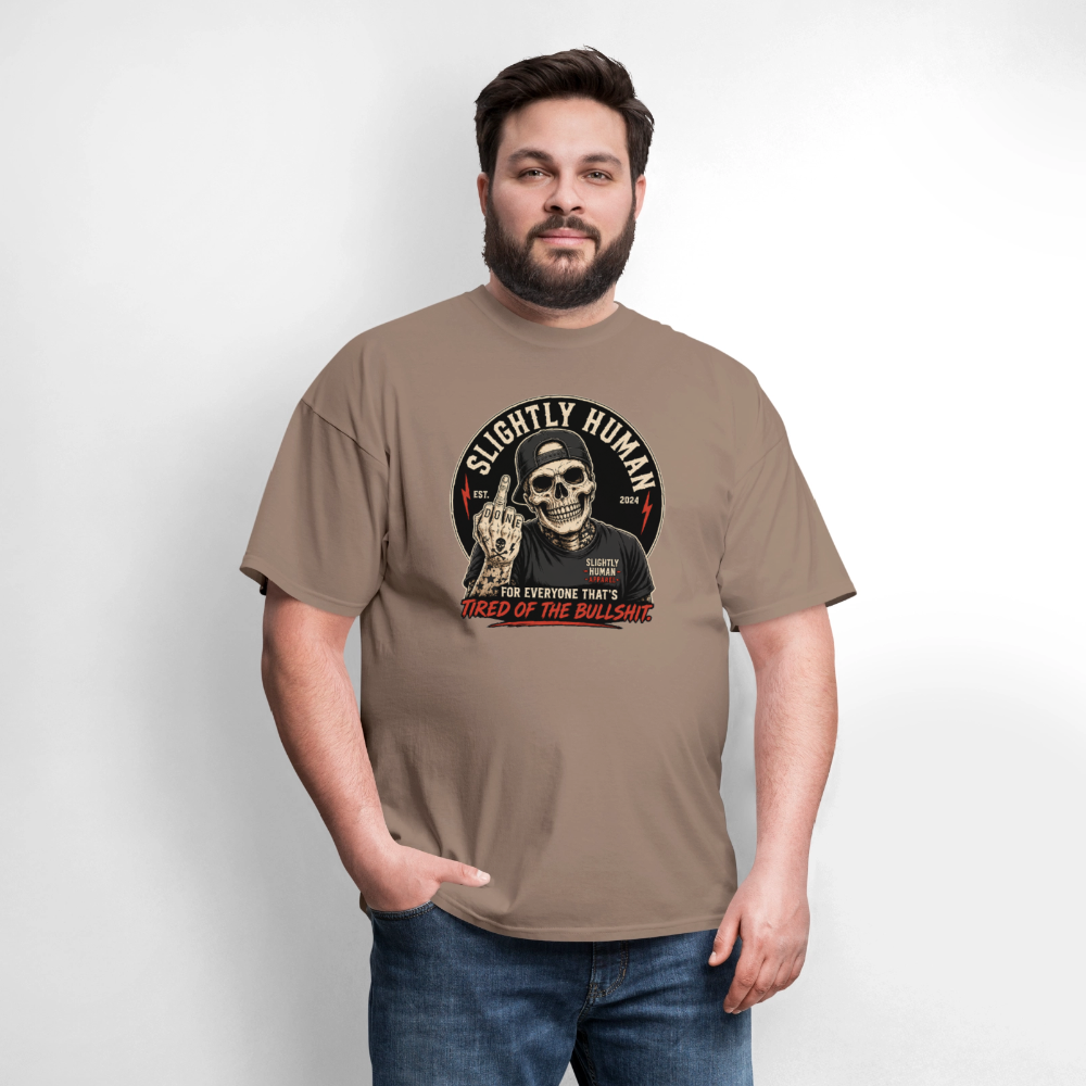 Slightly Human Brand Tee Middle Finger Skull - safari