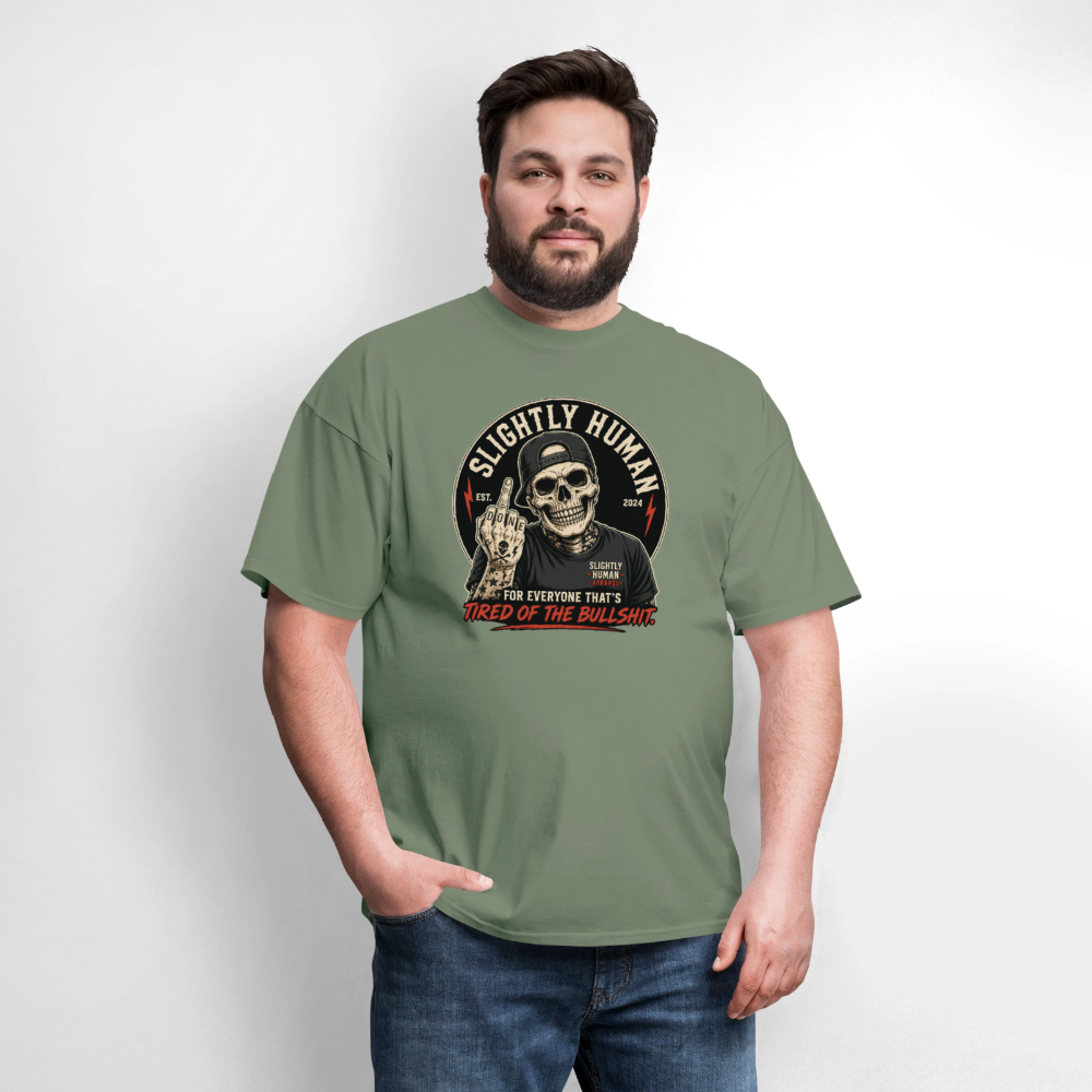 Slightly Human Brand Tee Middle Finger Skull - military green