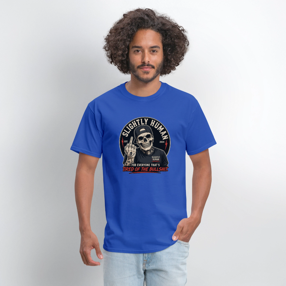 Slightly Human Brand Tee Middle Finger Skull - royal blue