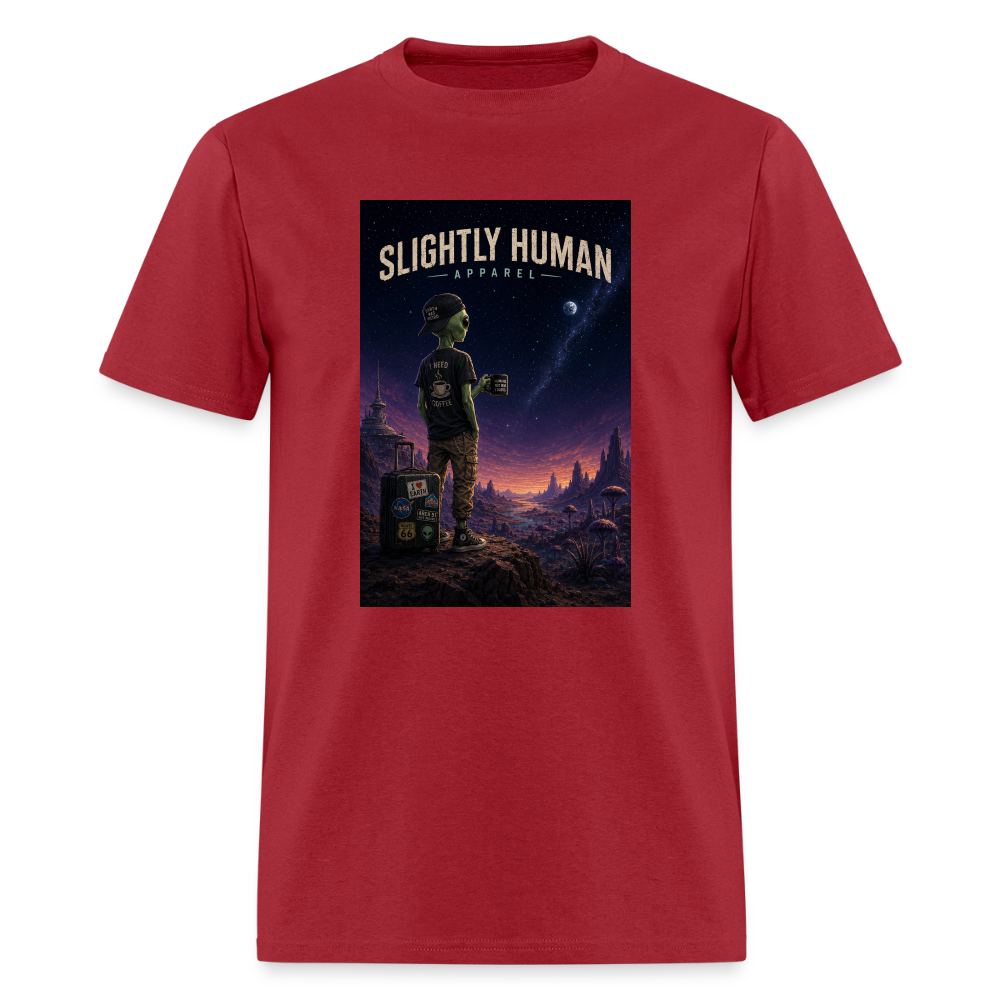 Slightly Human Home Planet T-Shirt - dark red