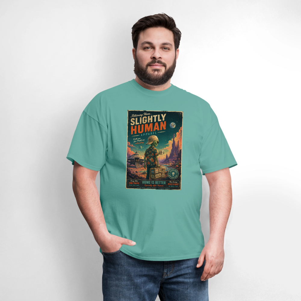 Slightly Human Home Is Better T-Shirt - aquatic