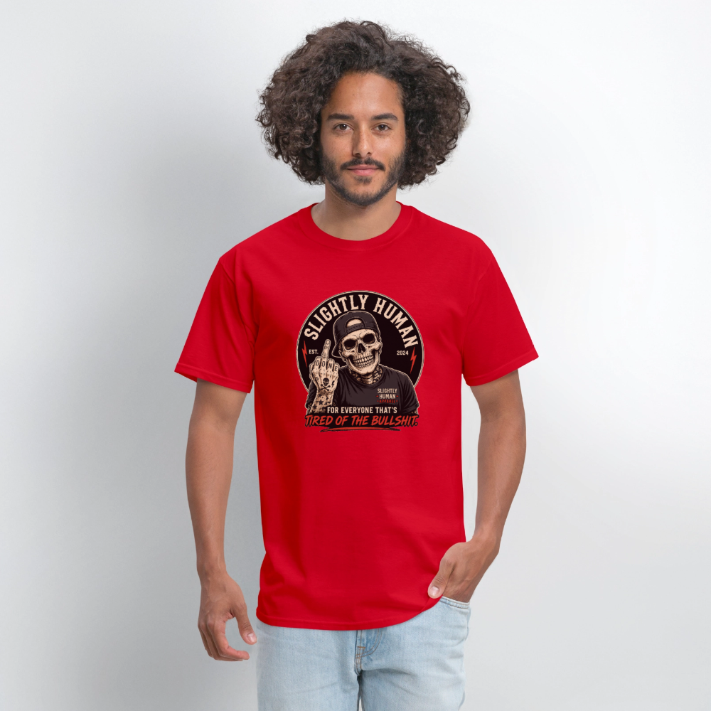 Slightly Human Brand Tee Middle Finger Skull - red
