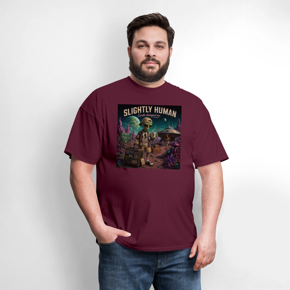 Slightly Human Earth Changed Me T-Shirt - burgundy
