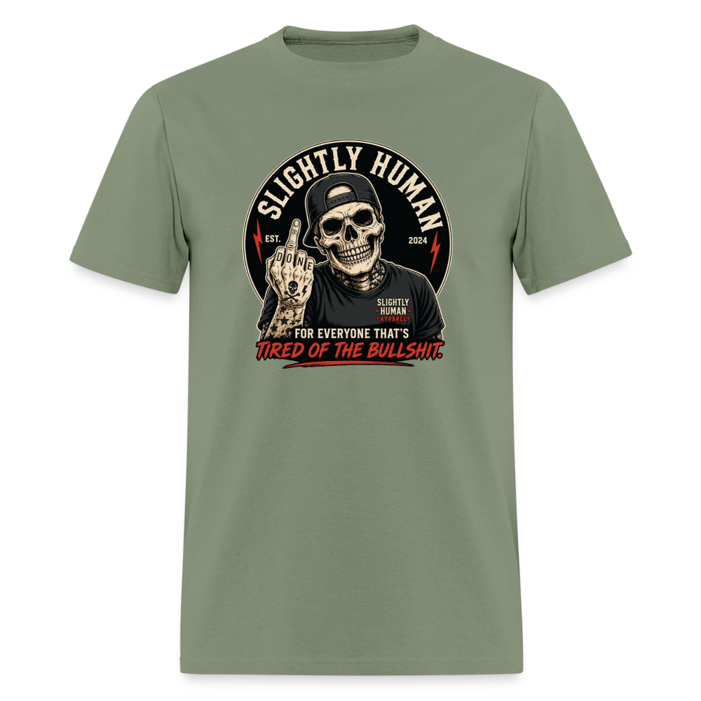 Slightly Human Brand Tee Middle Finger Skull - military green