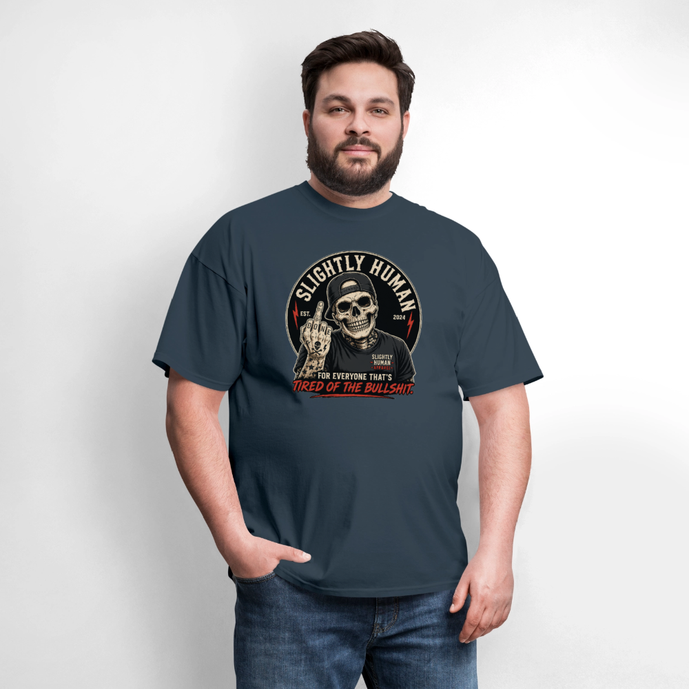 Slightly Human Brand Tee Middle Finger Skull -  blue dusk