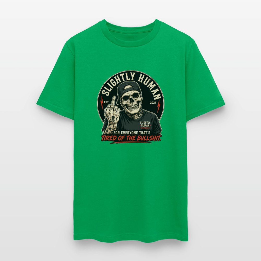 Slightly Human Brand Tee Middle Finger Skull - bright green
