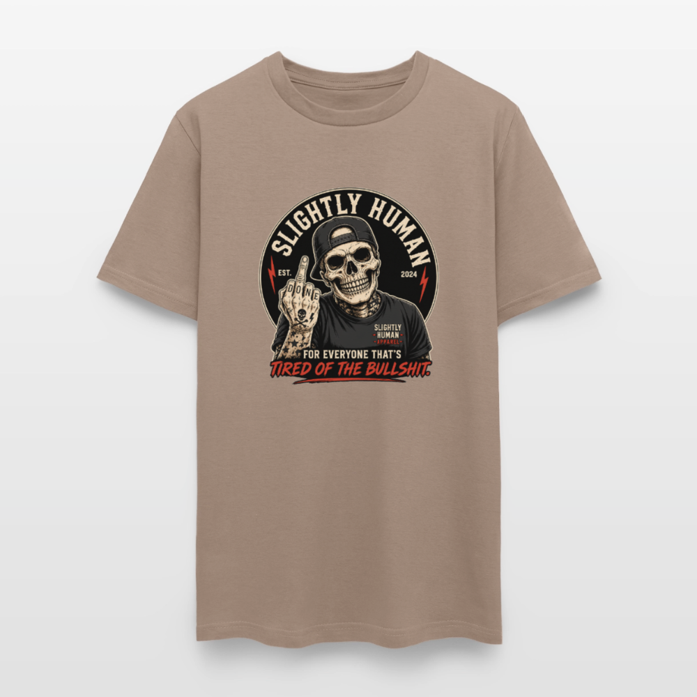 Slightly Human Brand Tee Middle Finger Skull - safari