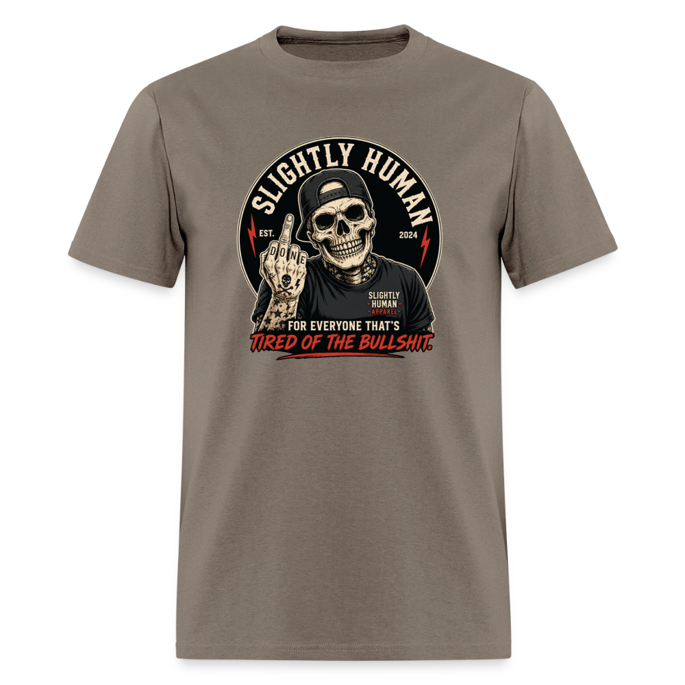 Slightly Human Brand Tee Middle Finger Skull - safari