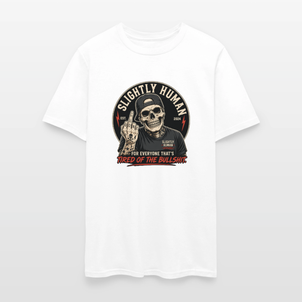 Slightly Human Brand Tee Middle Finger Skull - white