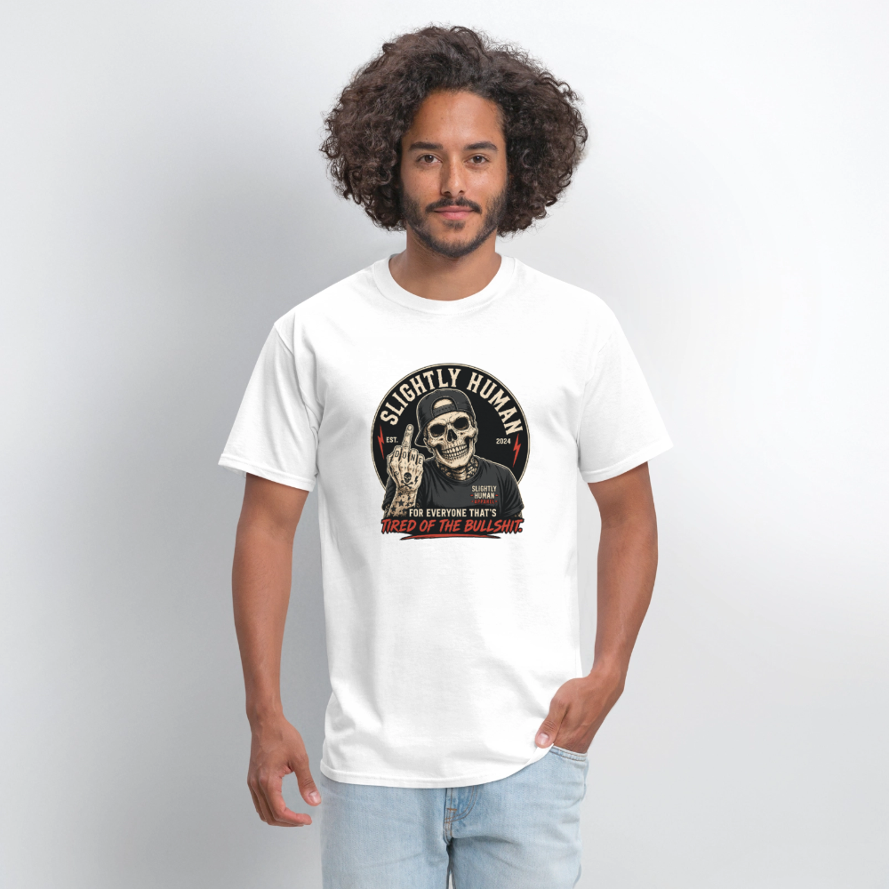Slightly Human Brand Tee Middle Finger Skull - white