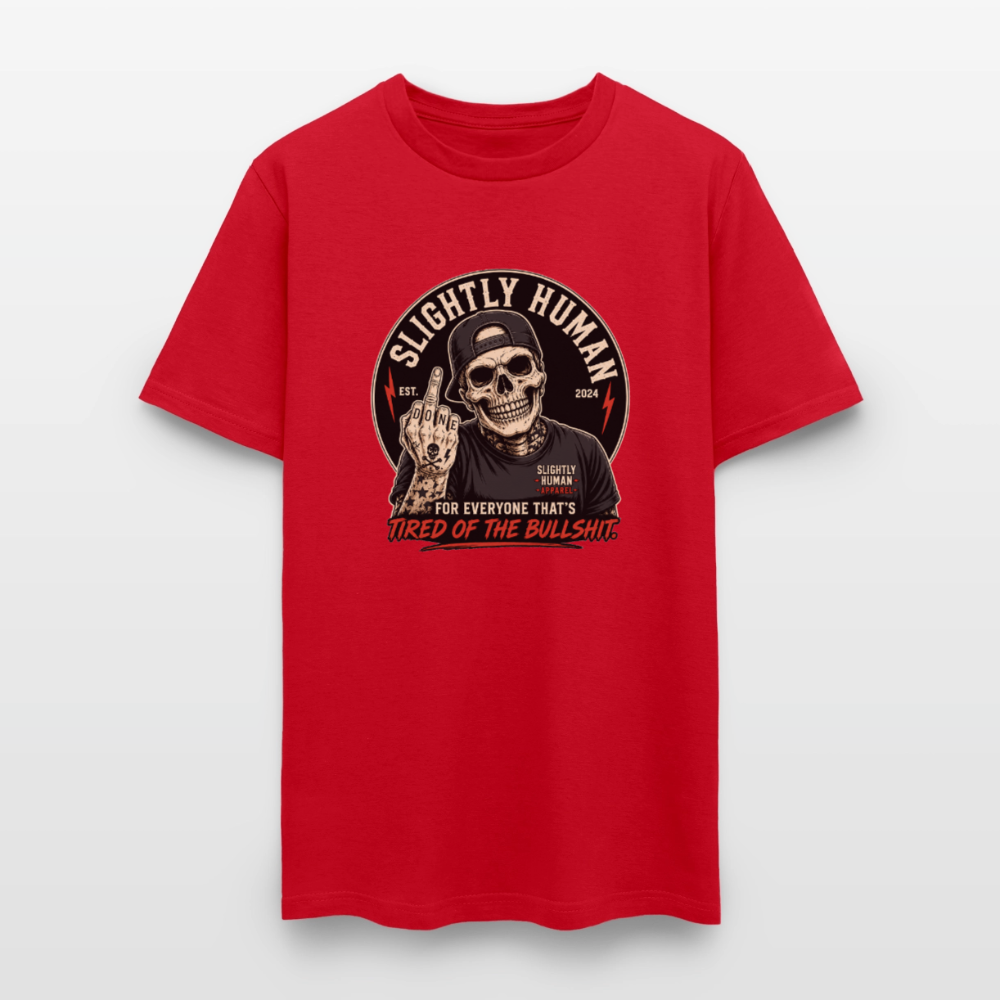 Slightly Human Brand Tee Middle Finger Skull - red