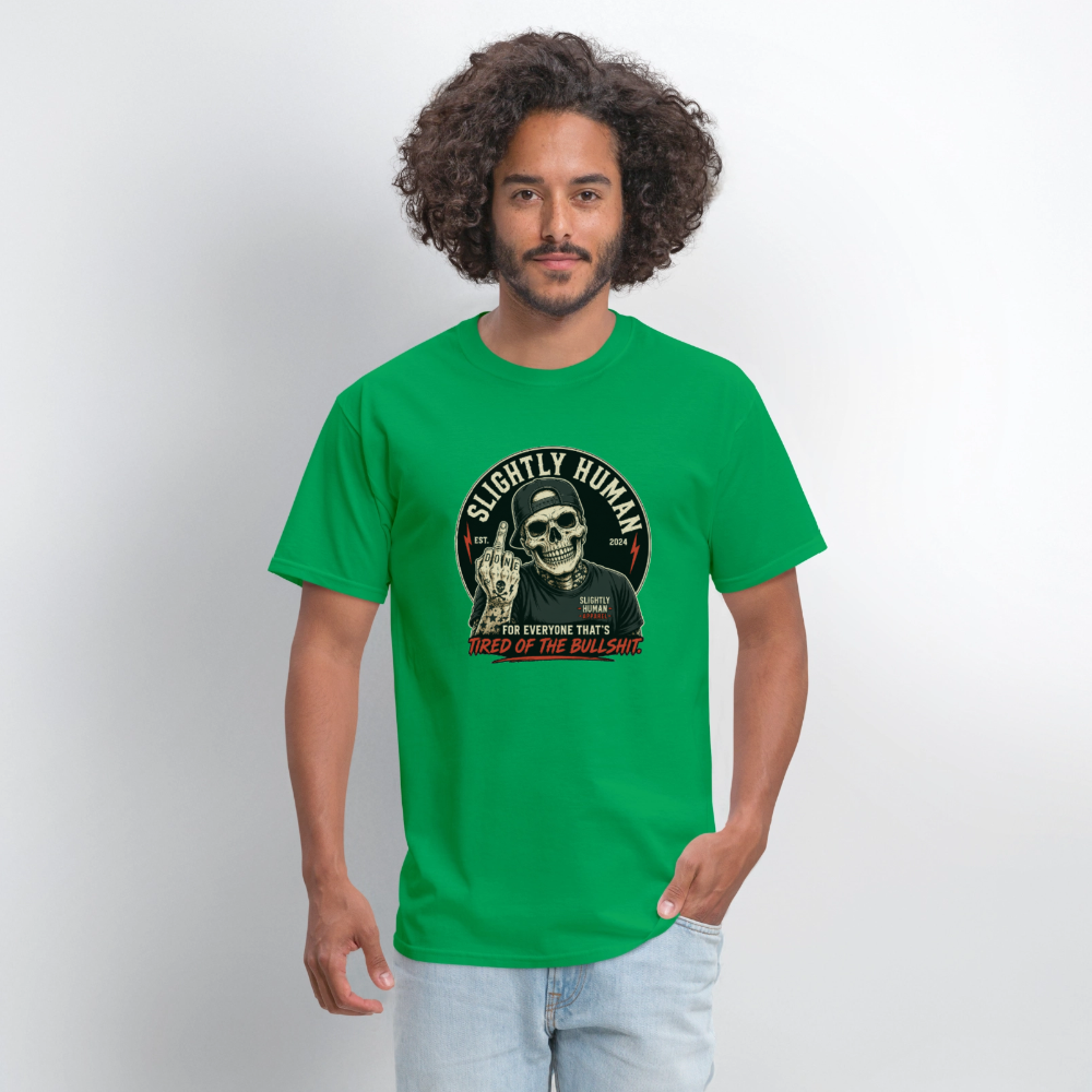 Slightly Human Brand Tee Middle Finger Skull - bright green