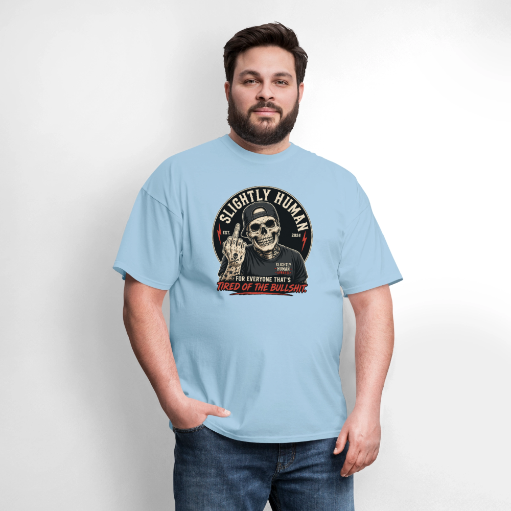 Slightly Human Brand Tee Middle Finger Skull - powder blue