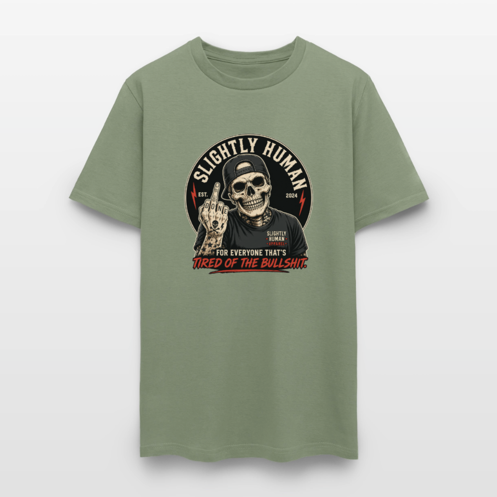 Slightly Human Brand Tee Middle Finger Skull - military green