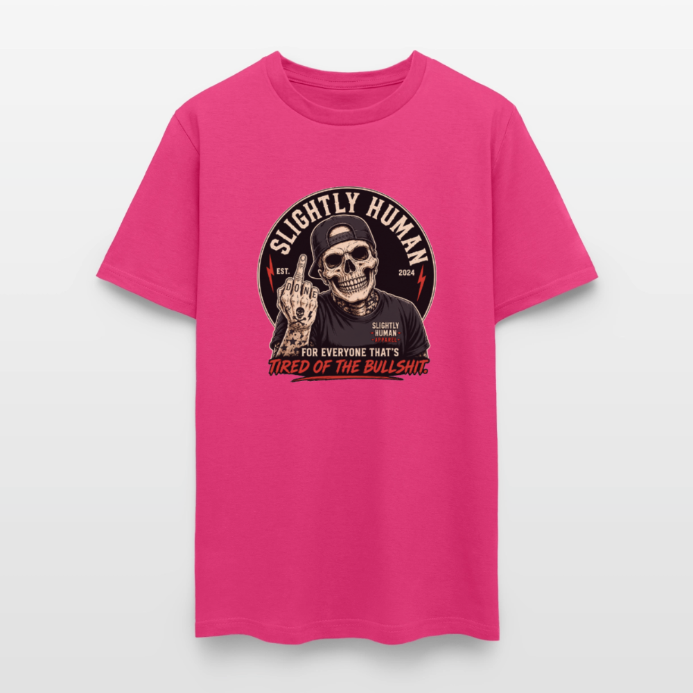 Slightly Human Brand Tee Middle Finger Skull - fuchsia