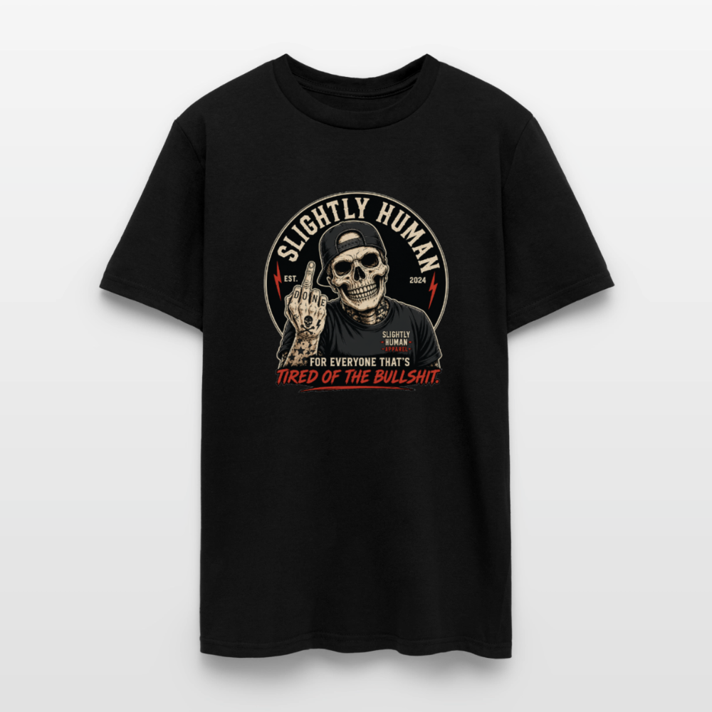 Slightly Human Brand Tee Middle Finger Skull - black