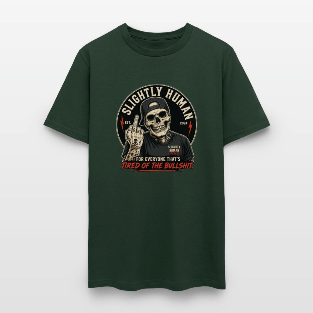 Slightly Human Brand Tee Middle Finger Skull - forest green