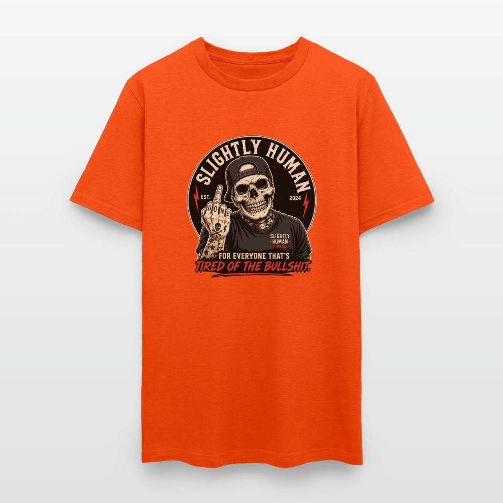 Slightly Human Brand Tee Middle Finger Skull - orange