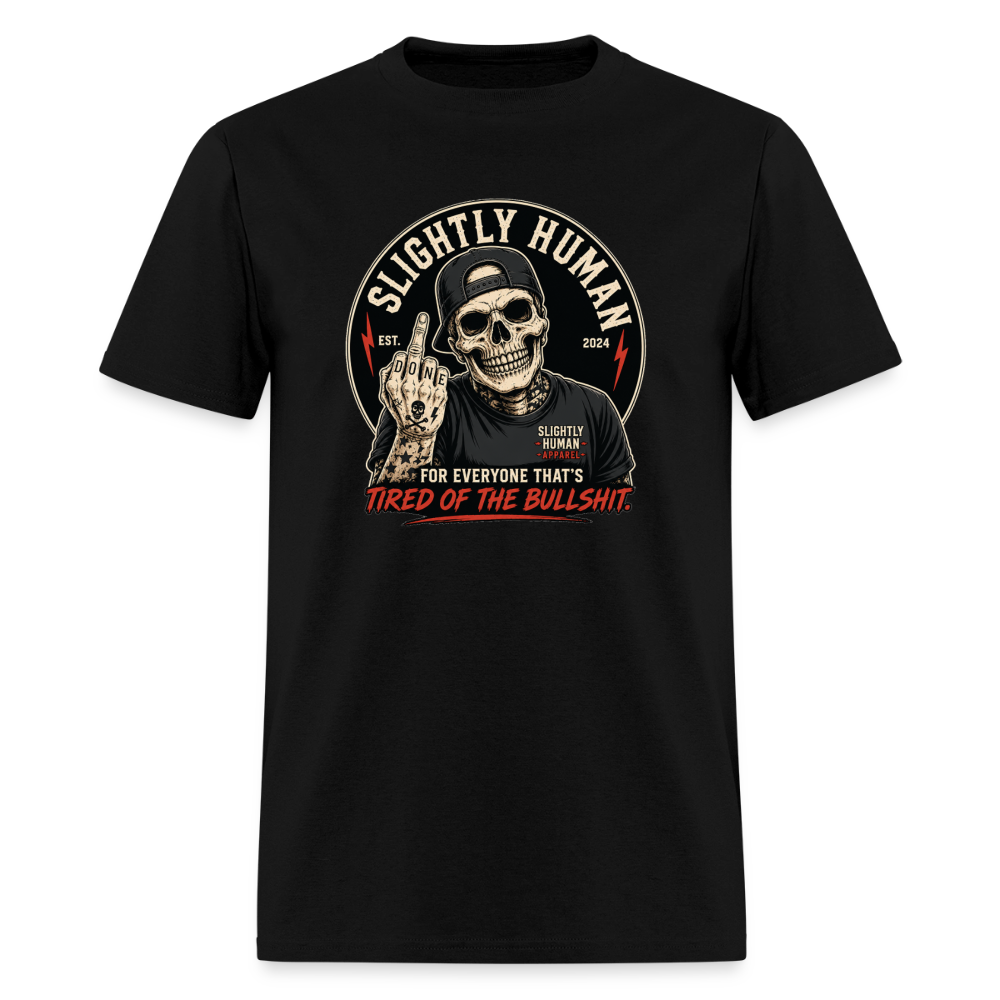Slightly Human Brand Tee Middle Finger Skull - black