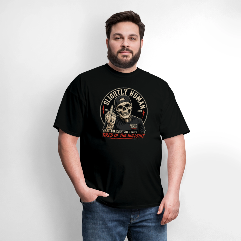 Slightly Human Brand Tee Middle Finger Skull - black