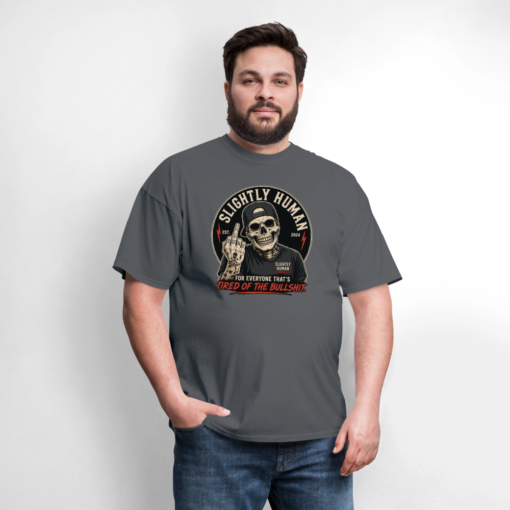 Slightly Human Brand Tee Middle Finger Skull - charcoal