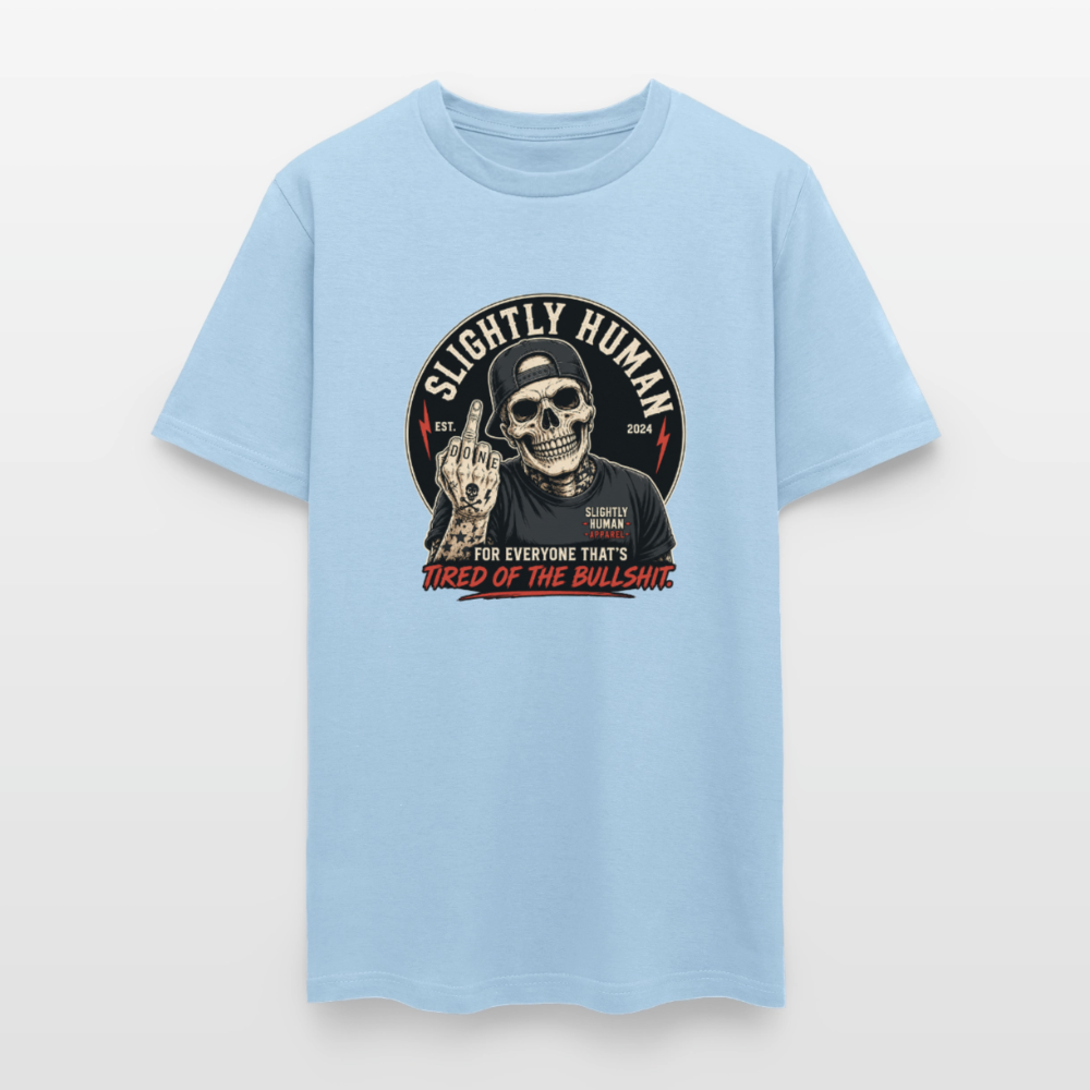 Slightly Human Brand Tee Middle Finger Skull - powder blue