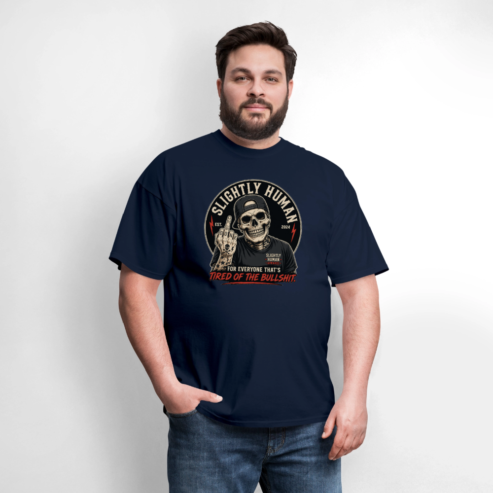 Slightly Human Brand Tee Middle Finger Skull - navy