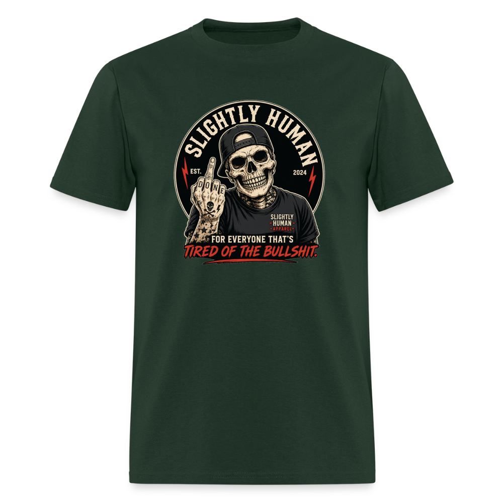 Slightly Human Brand Tee Middle Finger Skull - forest green
